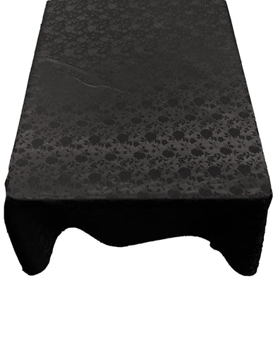 Black Roses Jacquard Satin Rectangular Tablecloth Seamless/Party Supply.