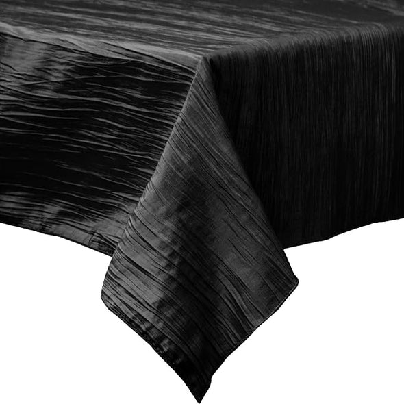 Black Rectangular Light Weight Accordion Design Crushed Taffeta Seamless Table Overlay.