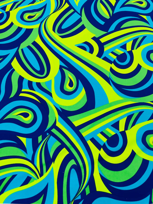 Blue Lime Green Retro Paisley Spandex, by The Yard.
