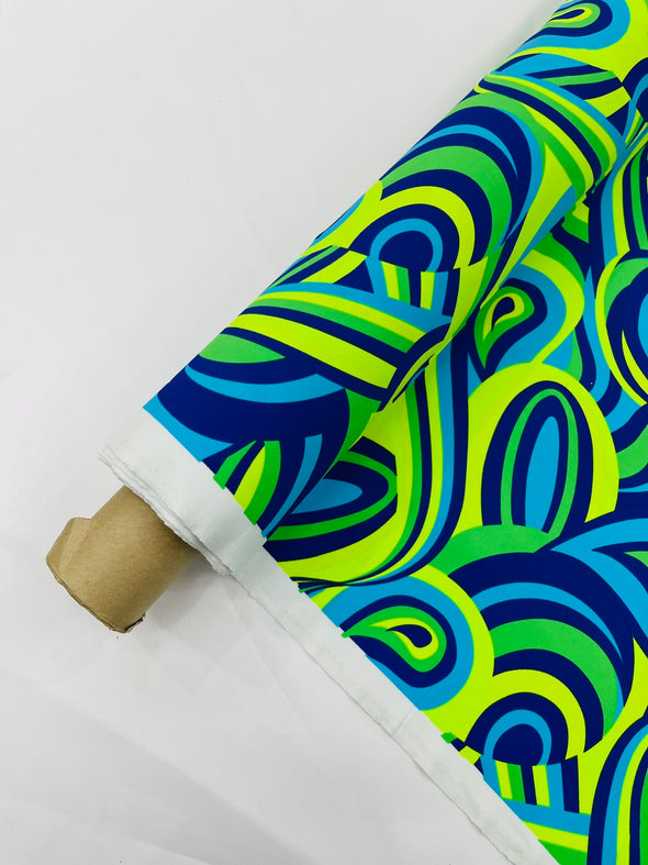 Blue Lime Green Retro Paisley Spandex, by The Yard.