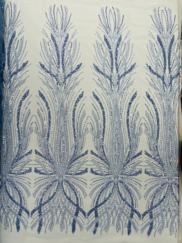 Palm Beaded Damask Design Fabric, Sold by The Yard.