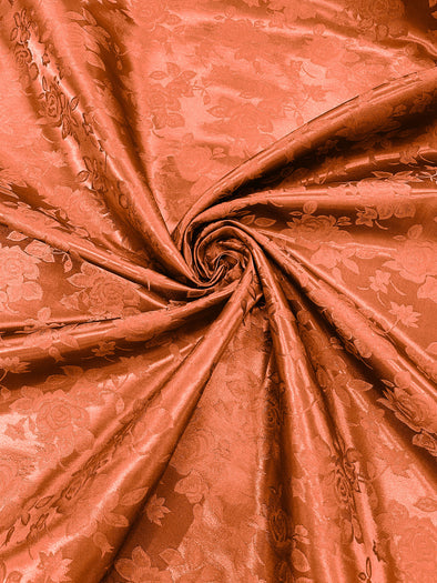Bronce Polyester Big Roses/Floral Brocade Jacquard Satin Fabric/ Cosplay Costumes, Table Linen- Sold By The Yard