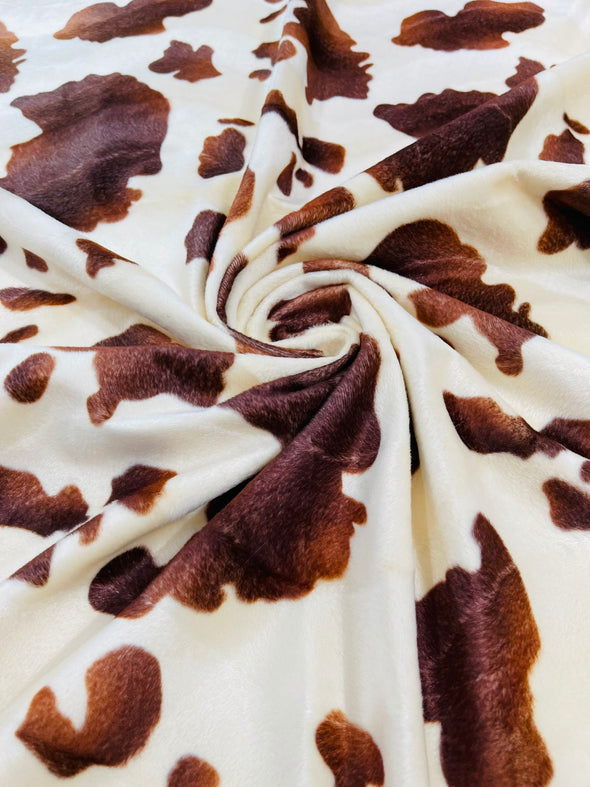 Brown Beige Cow animal Print Velboa Faux Fur Fabric/58"/60" Width/costumes/Upholstery/Children Blankets/Toys/Children Clothing.