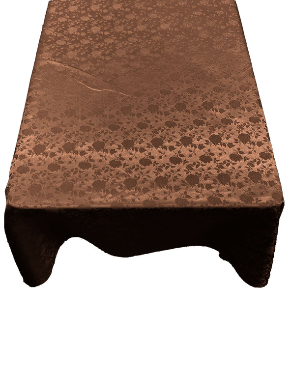 Brown Roses Jacquard Satin Rectangular Tablecloth Seamless/Party Supply.