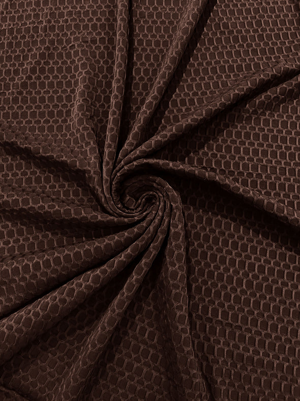 Brown Honeycomb 4-Way Stretch Knit Fabric for Leggings, Athletic Wear, Work Out Gear, Biker Fabric