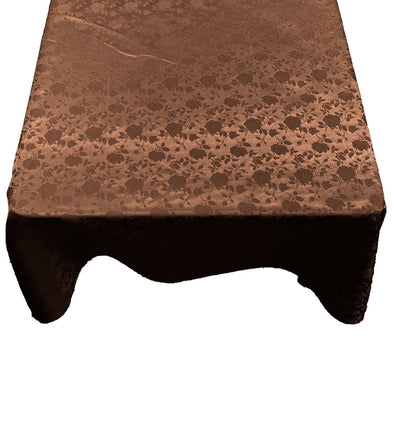 Brown Square Tablecloth Roses Jacquard Satin Overlay for Small Coffee Table Seamless