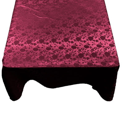 Burgundy Square Tablecloth Roses Jacquard Satin Overlay for Small Coffee Table Seamless