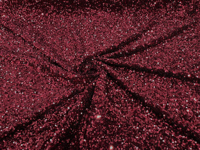 Burgundy  54" Stretch Velvet with Luxury Sequins All Over 5mm Shining Sequins 2-Way Stretch. Sold by the yard.