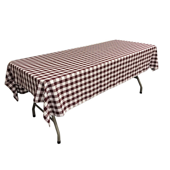 Burgundy Rectangular Polyester Poplin Gingham Checkered Tablecloth