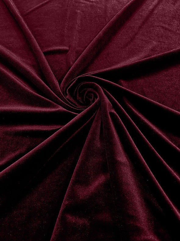 Burgundy 60" Wide 90% Polyester 10 percent Spandex Stretch Velvet Fabric for Sewing Apparel Costumes Craft, Sold By The Yard.