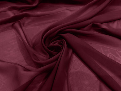 Burgundy 100% Polyester 58/60" Wide Soft Light Weight, Sheer, See Through Chiffon Fabric Sold By The Yard.