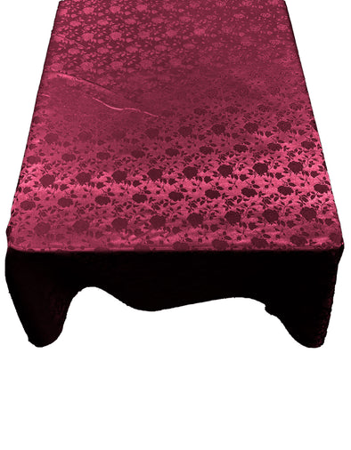 Burgundy Roses Jacquard Satin Rectangular Tablecloth Seamless/Party Supply.