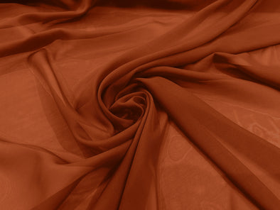 Burnt Orange 100% Polyester 58/60" Wide Soft Light Weight, Sheer, See Through Chiffon Fabric Sold By The Yard.