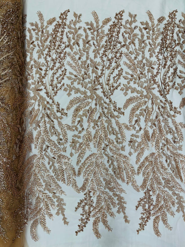 Floral Beaded Lace Fabric /Wedding/Prom/Sequin lace Sold By The Yard.