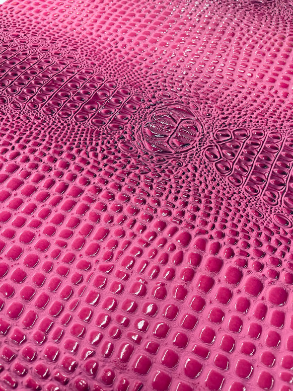 Candy Pink Glossy Two Tone Gator Fake Leather Upholstery, 3-D Crocodile Skin Texture Faux Leather PVC Vinyl/54" Wide