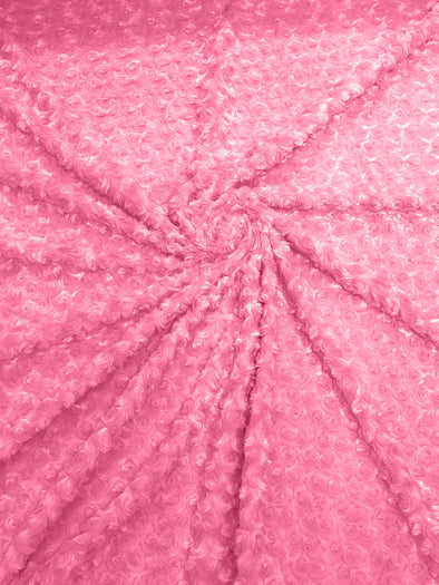 Candy Pink 58" Wide Minky Swirl Rose Blossom Ball Rosebud Plush Fur Fabric Polyester-Sold by Yard.