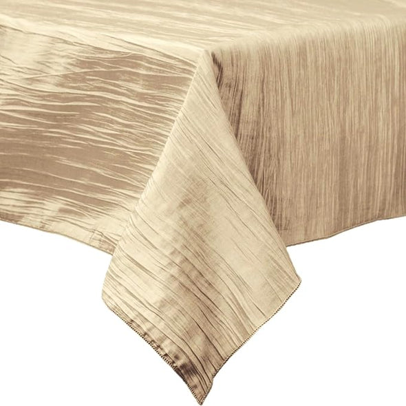 Champagne Rectangular Light Weight Accordion Design Crushed Taffeta Seamless Table Overlay.