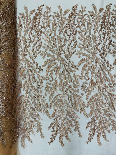 Champagne Floral Beaded Lace Fabric /Wedding/Prom/Sequin lace Sold By The Yard.