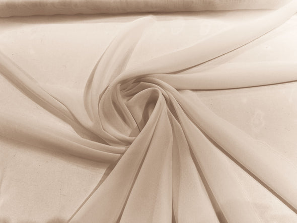 Champagne 100% Polyester 58/60" Wide Soft Light Weight, Sheer, See Through Chiffon Fabric Sold By The Yard.