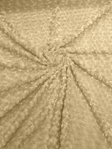 Champagne 58" Wide Minky Swirl Rose Blossom Ball Rosebud Plush Fur Fabric Polyester-Sold by Yard.