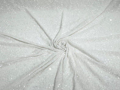 Clear-White 54" Stretch Velvet with Luxury Sequins All Over 5mm Shining Sequins 2-Way Stretch. Sold by the yard.