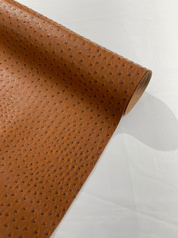 Cognac 54” Wide Ostrich Fake Leather Upholstery, 3-D Ostrich Skin Texture Faux Leather PVC Vinyl Fabric Sold by The Yard.