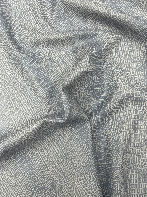 Crocodile Marine Vinyl 2 Tone Upholstery, Crocodile Skin Texture Faux Leather PVC Vinyl, 54" Wide.