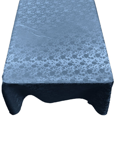 Coppen Blue Roses Jacquard Satin Rectangular Tablecloth Seamless/Party Supply.