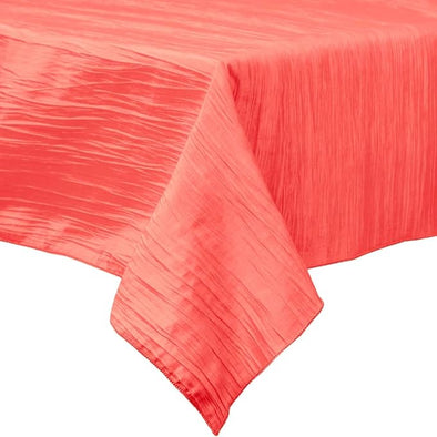 Coral  Square Light Weight Accordion Design Crushed Taffeta Seamless Table Overlay.