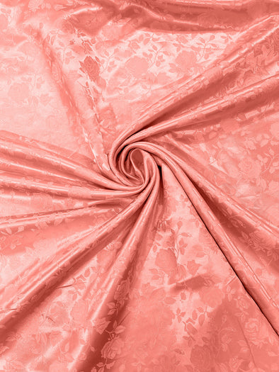 Coral Blue Polyester Roses/Floral Brocade Jacquard Satin Fabric/ Cosplay Costumes, Table Linen- Sold By The Yard.