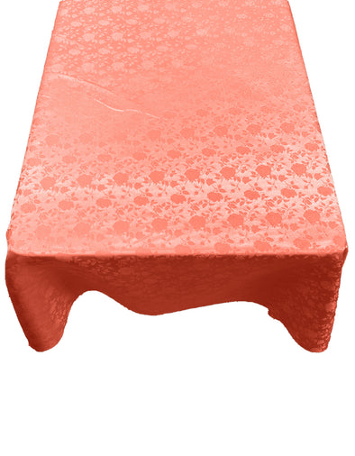 Coral Roses Jacquard Satin Rectangular Tablecloth Seamless/Party Supply.