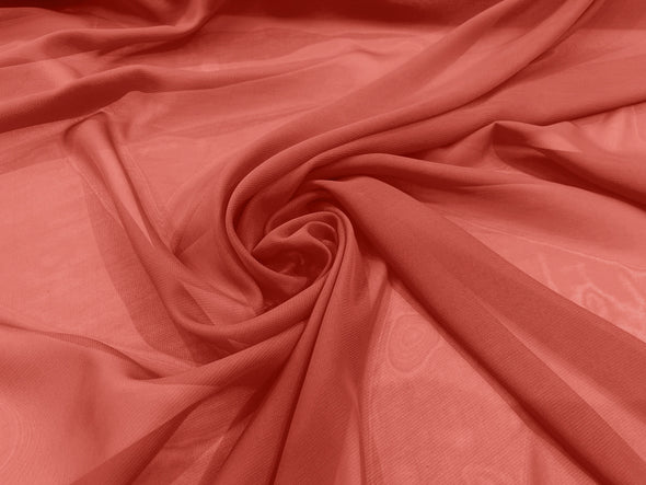 Coral 100% Polyester 58/60" Wide Soft Light Weight, Sheer, See Through Chiffon Fabric Sold By The Yard.