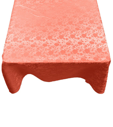 Coral Square Tablecloth Roses Jacquard Satin Overlay for Small Coffee Table Seamless