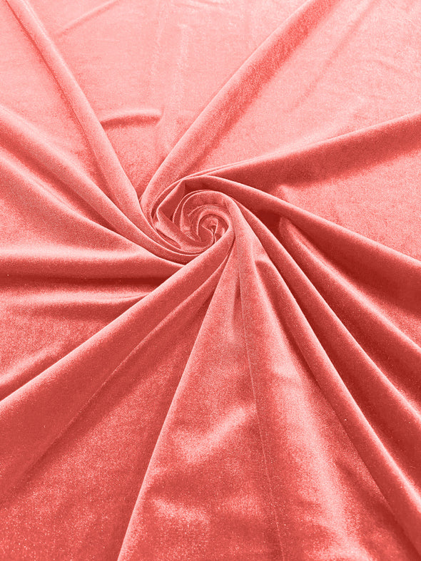 Coral 60" Wide 90% Polyester 10 percent Spandex Stretch Velvet Fabric for Sewing Apparel Costumes Craft, Sold By The Yard.