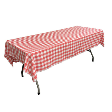 Coral Rectangular Polyester Poplin Gingham Checkered Tablecloth