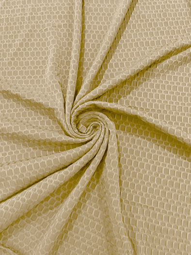 Cream Honeycomb 4-Way Stretch Knit Fabric for Leggings, Athletic Wear, Work Out Gear, Biker Fabric