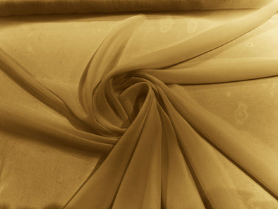 Dark Gold 100% Polyester 58/60" Wide Soft Light Weight, Sheer, See Through Chiffon Fabric Sold By The Yard.