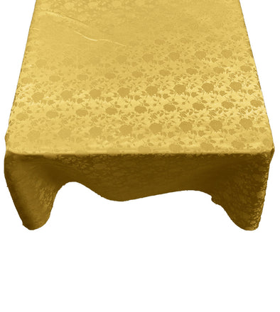 Dark Gold Square Tablecloth Roses Jacquard Satin Overlay for Small Coffee Table Seamless
