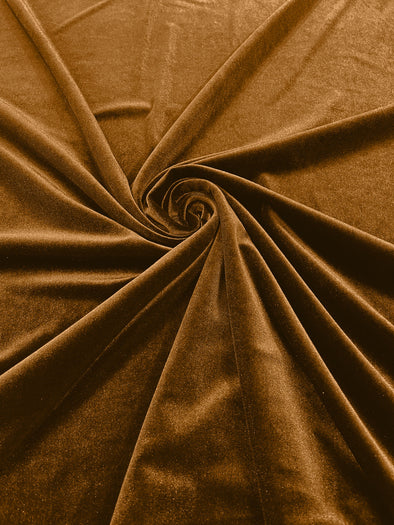 Dark Gold 60" Wide 90% Polyester 10 percent Spandex Stretch Velvet Fabric for Sewing Apparel Costumes Craft, Sold By The Yard.