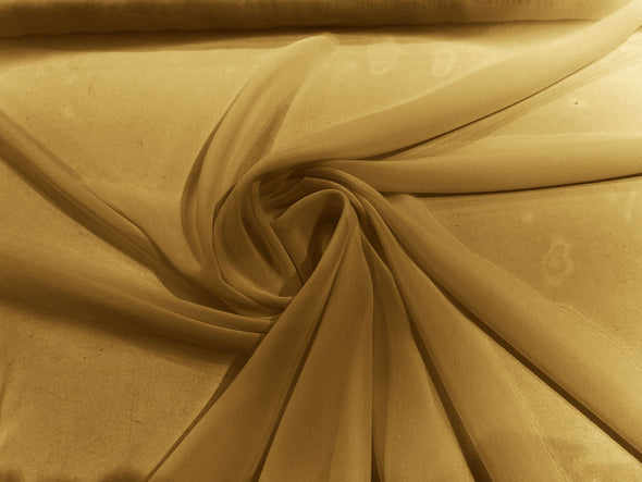 Dark Gold 100% Polyester 58/60" Wide Soft Light Weight, Sheer, See Through Chiffon Fabric Sold By The Yard.