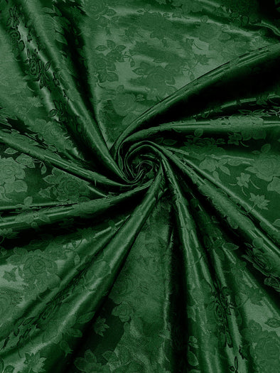Dark Hunter Green Polyester Big Roses/Floral Brocade Jacquard Satin Fabric/ Cosplay Costumes, Table Linen- Sold By The Yard