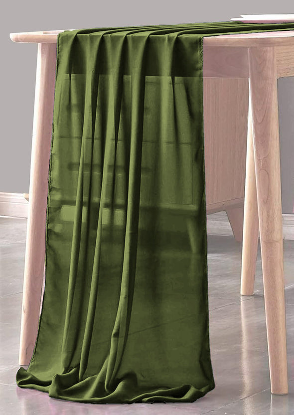 Dark Olive Green Sheer Table Runner for Wedding, Decorations for Birthday Parties, Banquets, Engagements.