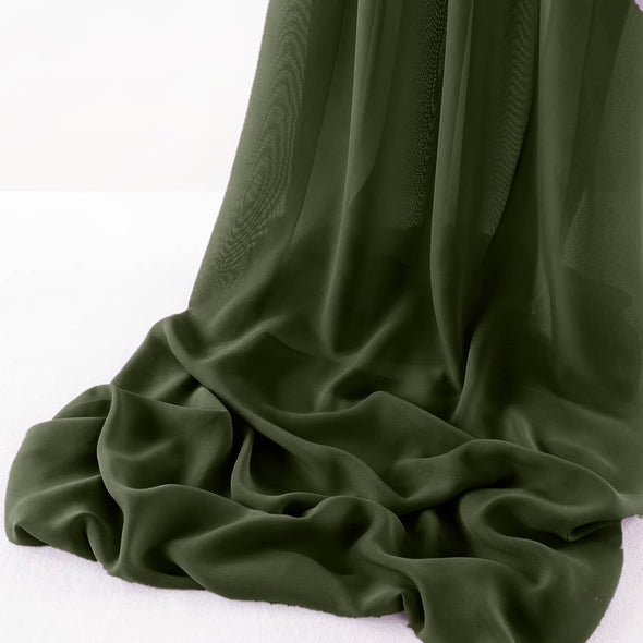 Dark Olive Pack of 5 10ft Wool Dobby Chiffon Table Runner 29x120 Inches Runner for Wedding, Decorations for Birthday Parties, Banquets, Engagements, Sheer