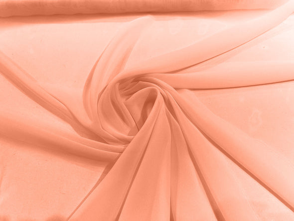 Dark Peach 100% Polyester 58/60" Wide Soft Light Weight, Sheer, See Through Chiffon Fabric Sold By The Yard.