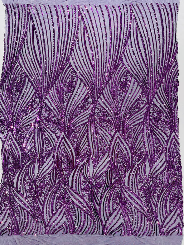 Shiny geometric Feather wing shiny sequin design on a 4 way stretch mesh Fabric-prom-sold by the yard.