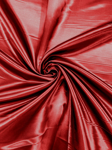 Dark Red Heavy Shiny Bridal Satin Fabric for Wedding Dress, 60" inches wide sold by The Yard. Modern Color