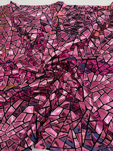 Dusty Pink  Shiny Broken Glass Sequin Design/Geometric/ On Black Stretch Velvet Fabric Sold By The Yard