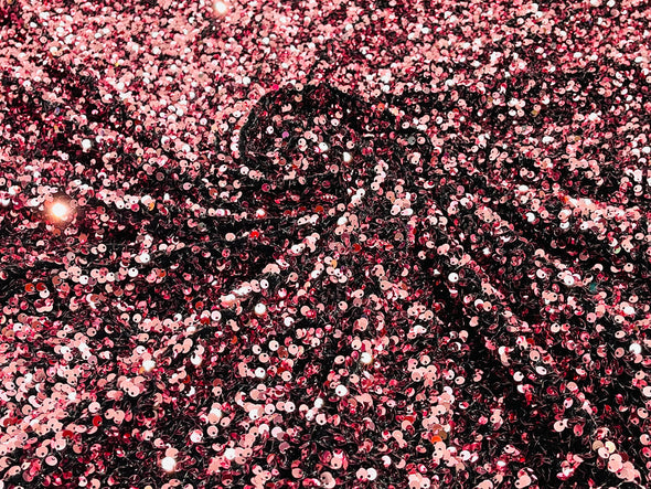 Dusty Rose-Black 54" Stretch Velvet with Luxury Sequins All Over 5mm Shining Sequins 2-Way Stretch. Sold by the yard.