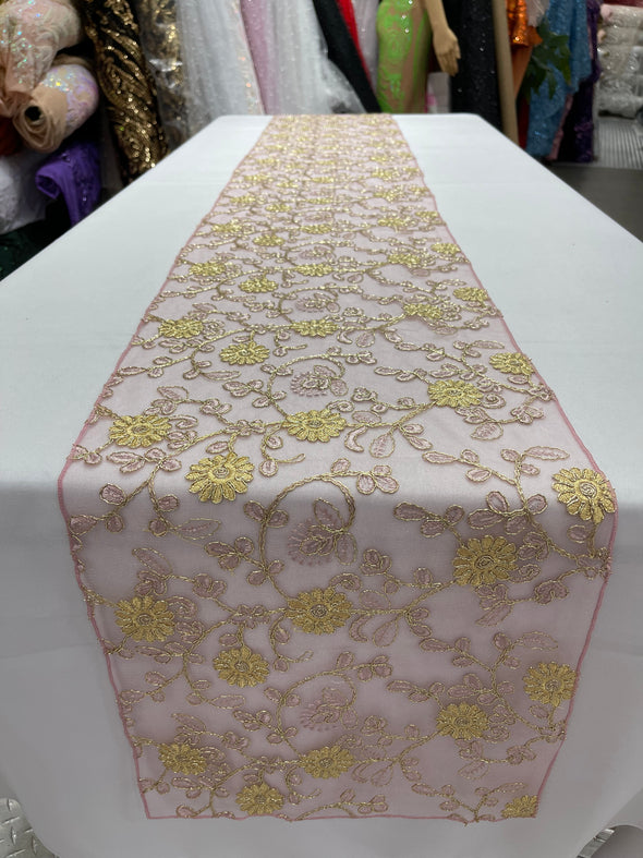 12" Wide x 90" Long Metallic Embroidery Lace Table Runner Wedding Decoration