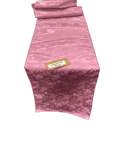 Dusty Rose Jacquard Satin Roses Runner, Party Supply / Wedding / Decoration.